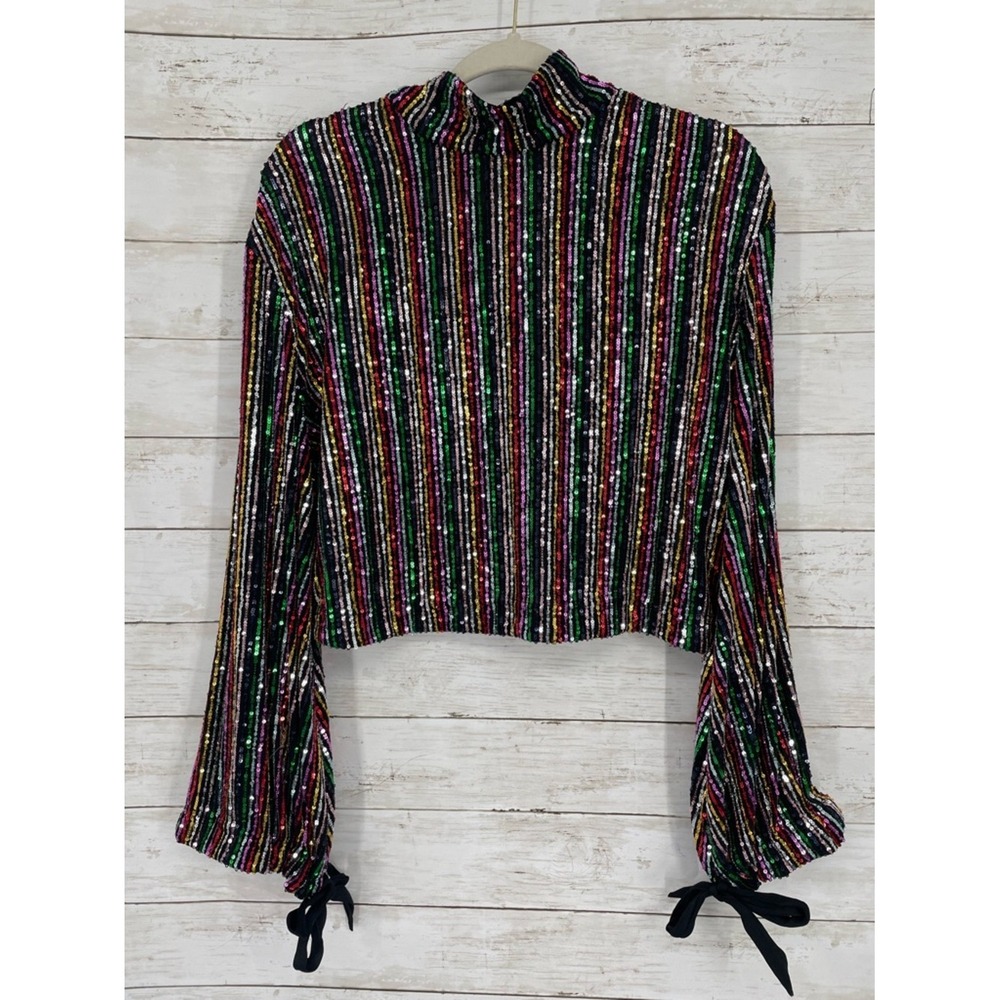 Free People Midnight City Rainbow Combo Sequin Mock Neck Top Size S NWT - Picture 4 of 12